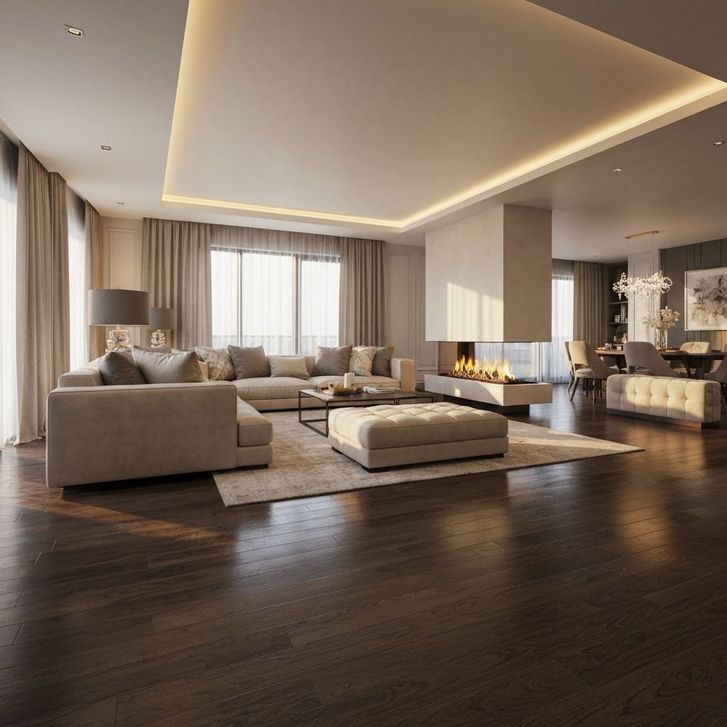 Ambiente sofisticado com piso de madeira